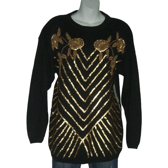 90’s Black Multicolor Sequin Sweater by Victoria Harbour